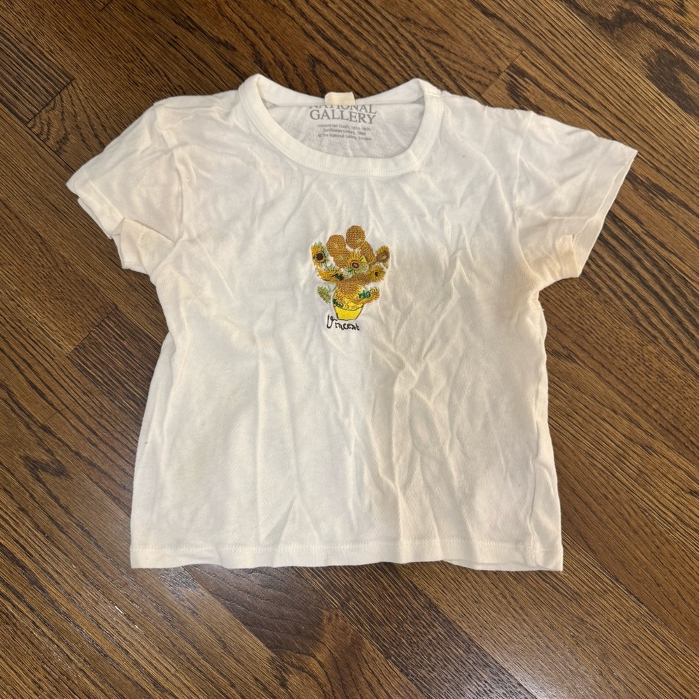 Gallery Women’s Shrunken White T-Shirt with Gold Paw Print